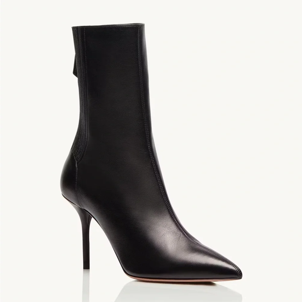 AQUAZZURA Saint Honore Leather Booties 85mm Black Size 40 US 10 NIB